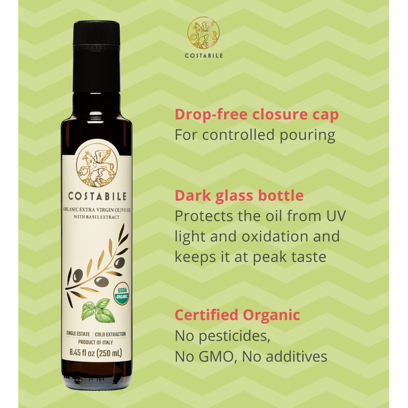 Costabile Basil infused Extra Virgin Olive Oil and Polyphenol Rich