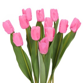 DuHouse 12pcs Pink Flowers Artificial Tulips Real Touch Tulip Bouquets in Bulk Fake Tulips Flowers for Home Kitchen Decoration Wedding Party with Box