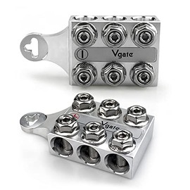 Vgate 12-Way Post Terminal Distribution Block Bus Bar, 8AWG up to 4/0(XL) AWG Gauge, for Lithium or AGM Lead Acid Battery with Bolt Down Ends or Threaded Studs, M5 or M4
