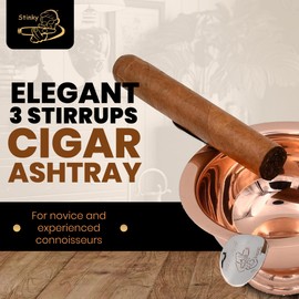 Stinky Cigar Copper Ashtray with 3 Stirrups, Windproof Stainless Steel Design, Deep Bowl for Indoor & Outdoor Use, Heat Resistant & Easy to Clean - Ideal Smoking Accessory for Cigar Enthusiasts