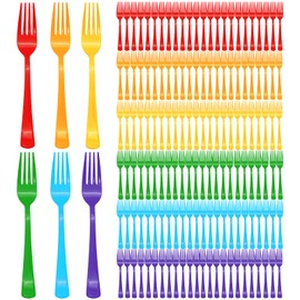300 Pcs Rainbow Plastic Forks Pastel Disposable Silverware Heavy Duty Neon Plastic Forks for Birthday Holiday Party Picnics (Red Orange Yellow Green Blue Purple)