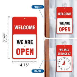 Open Signs for Business with Suction Cups, “We Will Be Back - Welcome We are Open" Be Back Sign with Clock, Business, Retail Store. Coffee Shops, Bars, Etc.7.75" x 4.75" Plastic