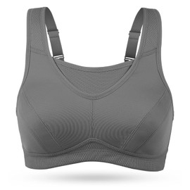 Wingslove Women's Sports Bra without Underwire, Non-Padded, High Impact Bustier, Support, Jogging Bra, gray