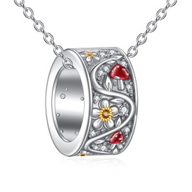 POPLYKE Mushroom Necklace 925 Sterling Silver Daisy Mushroom Pendant Necklace Jewellery Gifts for Women, Sterling Silver, Cubic Zirconia
