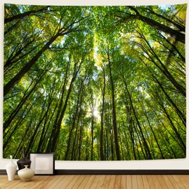 Dsnyu Tapestry Forest XXL, Wall Towel 350 x 256 cm Trees Green Wall Hanging Landscape Nature Polyester Wall Decoration Bedroom Modern