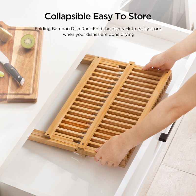 Oyydecor Bamboo Dish Drying Rack with Utensil Holder, 3 Tier