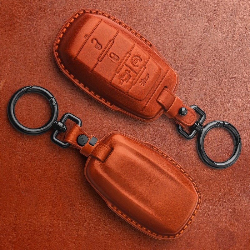 Tukellen for Dodge Key Fob Cover Genuine Leather Key Case