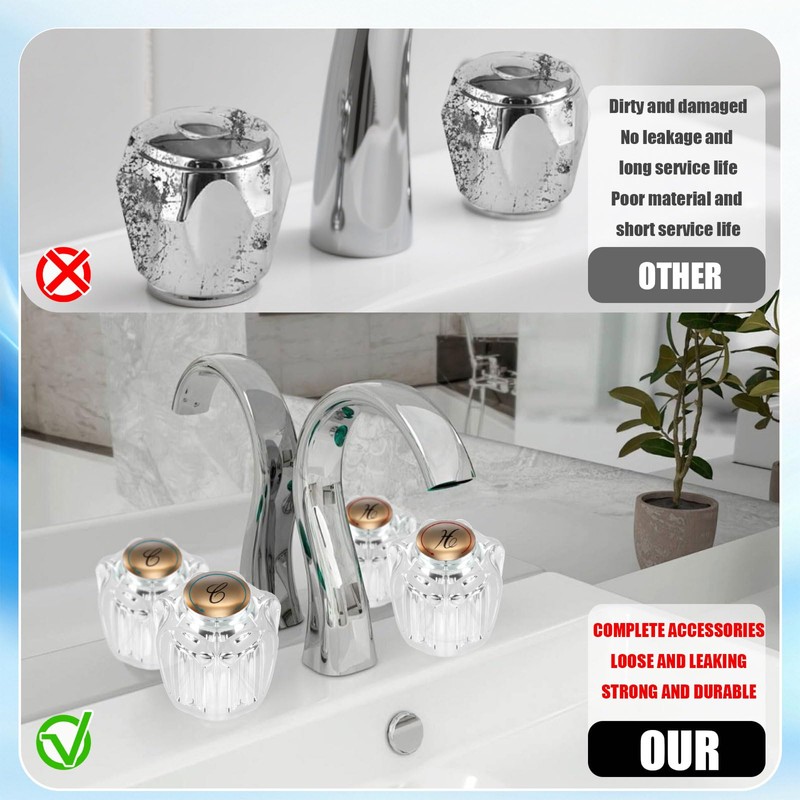 Ryutain Transparent Crystal Shower Knob Replacement 2 Piece Dual Control