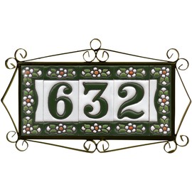 Green Floral Ceramic House Numbers & Letters Tile Size 7.5cm x 3.5cm 2 to 10 Tile Frames (4)