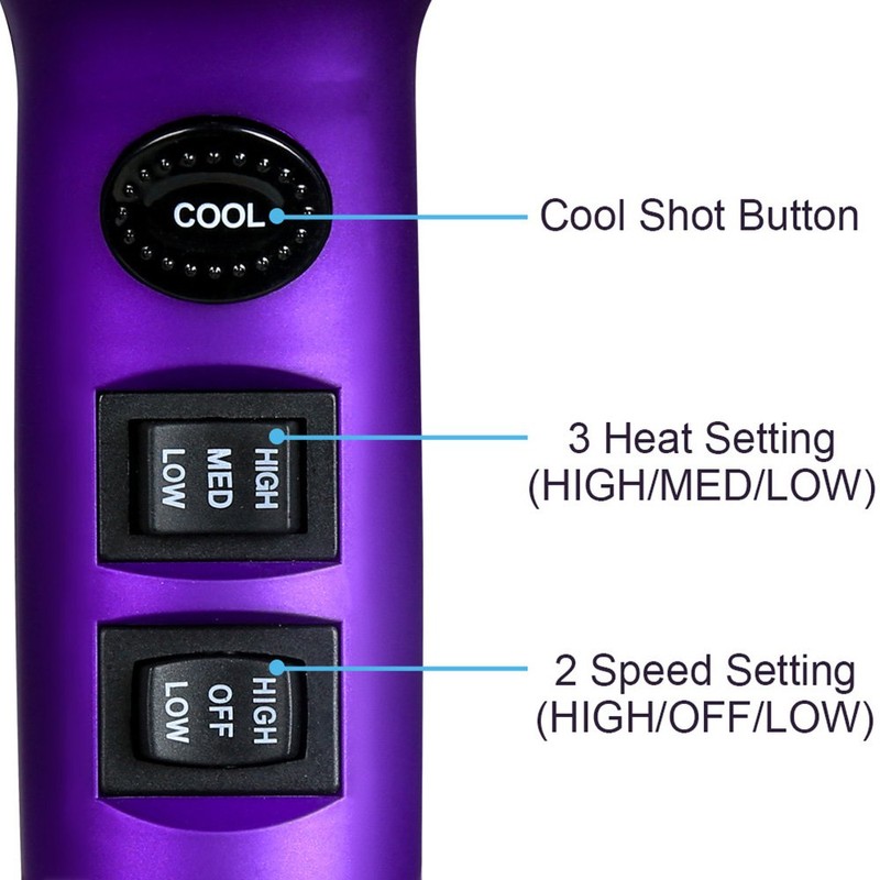 Purple Professional Light Weight Hair Dryer 1875W Tourmaline Ceramic Negative