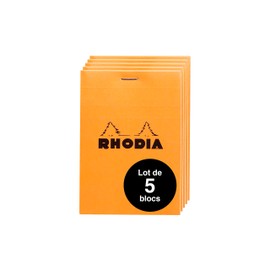 RHODIA 12200Amzc - Set of 5 Stapled Notepads No. 12 Orange - 8.5 x 12 cm - Small Squares - 80 Detachable Sheets - White Clairefontaine Paper 80 g/m - Soft and Resistant Cover