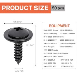 50PCS Fender Liner Splash Shield Wheelhouse Liner Screw Compatible with Accord 1986-2012/Civic 1999-2005/Element 2003-2007, Replaces# 90114-SE0-000