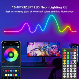 icever 65.6FT 20M Addressable Neon Rope Light, WS2811 RGB LED Chasing Digital Strip Lights MagicRGB Waterproof Silicone Rope Music Sync DIY Design APP Control Dream Color for Gaming Room Wall Decor