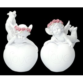 Angel Figurines Set of 2 - Putten with Love Heart for a Heavenly Atmosphere | Cherub 13.5 cm