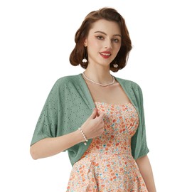 Belle Poque Summer Short Sleeve Cropped Cardigan for Women Dressy Sage Green Bolero Shrug for Dress L