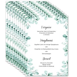 MAVANTO Wedding Menu Cards for Printing, DIN A5, Blank Menus, Drink Cards, Individually Adjustable for Various Occasions (10 Pieces, Eucalyptus)