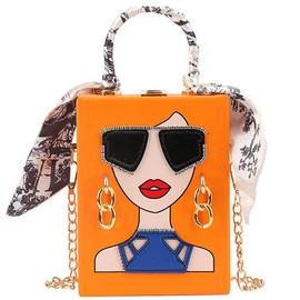 Novelty Unique 3D Lady Face PU Leather Top Handle Satchel Handbags for Women Funky Tote Purse Hobo Crossbody Shoulder bags (Chain Orange)