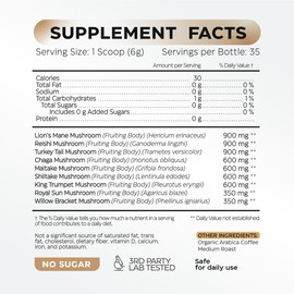 Mushroom Coffee - 10-in-1 Mushroom Superfood Adaptogen Mix - Lion's Mane, Chaga, Turkey Tail, Reishi, Organic Arabica Instant Coffee - for Gut Health, Immunity, Energy - Sugar Free - 7,4 oz (35 Serv)