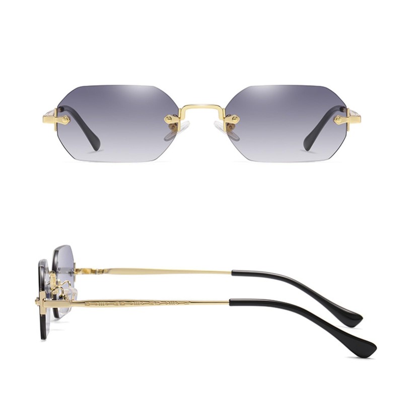 WDZAYXC Retro Rimless Sunglasses for Women Men Hexagonal Sunglasses, Gold/Gradient
