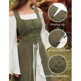 Scarlet Darkness Renaissance Costume Women Renaissance Medieval Pirate Witch Dress with Pockets Olive Green M