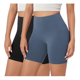 ODODOS ODCLOUD 2-Pack Buttery Soft Lounge Yoga Shorts for Women 6" Inseam High Waist Non See Through Biker Shorts, Black+Ink Blue, Medium