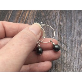 Hematite Bead Hoops, 8mm Grey Stone Beads Nickel Free Hoops, Silver Tone Hoop Earrings, 20mm Diameter, Elegant Everyday Earrings, Gift for Women