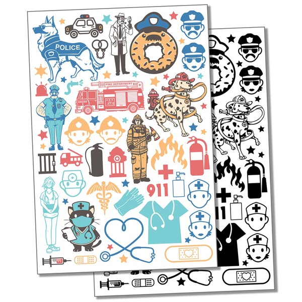 Emergency Personnel Police Firefighter Medical Temporary Tattoo Water Resistant Fake