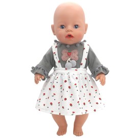 ZWOOS Doll Clothes 35-43 cm for New Born Baby Dolls, Strawberry Print Dress Compatible with Baby Born, Baby Annabell, Nenuco and More