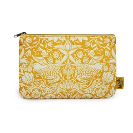 Half Moon Bay Strawberry Thief - by William Morris - Quine Yellow/White 9.4 x 6 Inch 100% recycled cotton Zipper Make-Up Pouch
