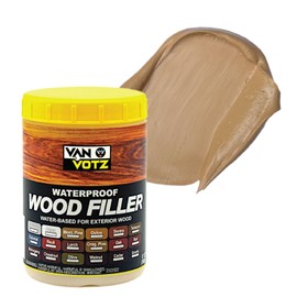VAN VOTZ Waterproof Wood Filler [17oz, Oregon Pine] - Exterior Grade Wood Repair in 18 Paintable and Stainable Colors. Strong Adhesion and Durability for Outdoor Wood in All Weather Conditions.