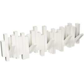 Umbra 318211-660 Sticks Multi Rack – Modern, Unique, Space-Saving Hanger with 5 Flip-Down Hooks for Hanging Coats, Scarves, Purses and More, White