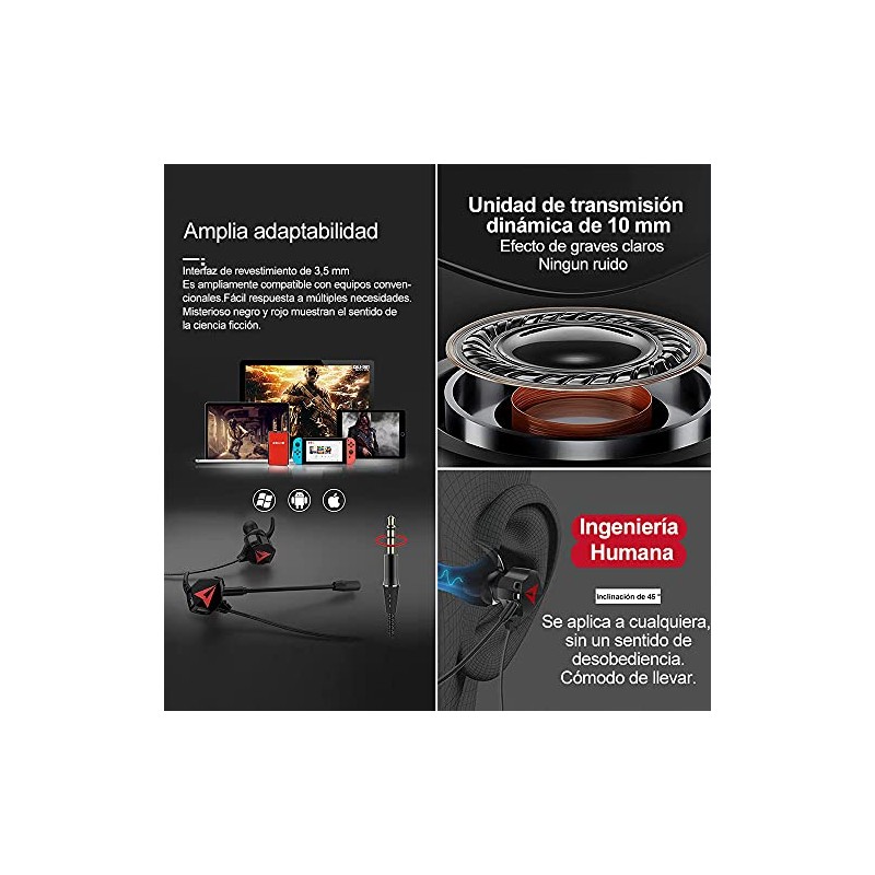 Audífonos Gaming InEar, con Micrófono Desmontable (Negro)