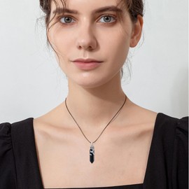 OHAYOO Crystal Rose Quartz Necklace for Women 925 Sterling Silver Wrapped Healing Stone Rose Flower Hexagonal Quartz Pendant Necklace Holiday Jewlery Gifts for Women-Black Obsidian