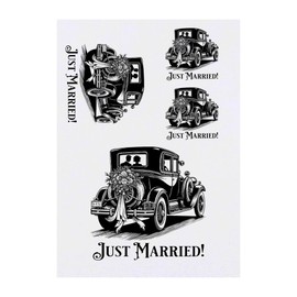 4 x 'Vintage Wedding Car' Temporary Tattoos - Water Resistant, Skin-Safe, Non-Toxic Transfers, Mixed Sizes (TO00085494)