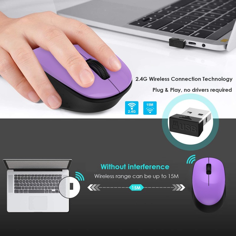 LeadsaiL Wireless Mouse for Laptop, 2.4GHz Silent USB Mouse, Slim