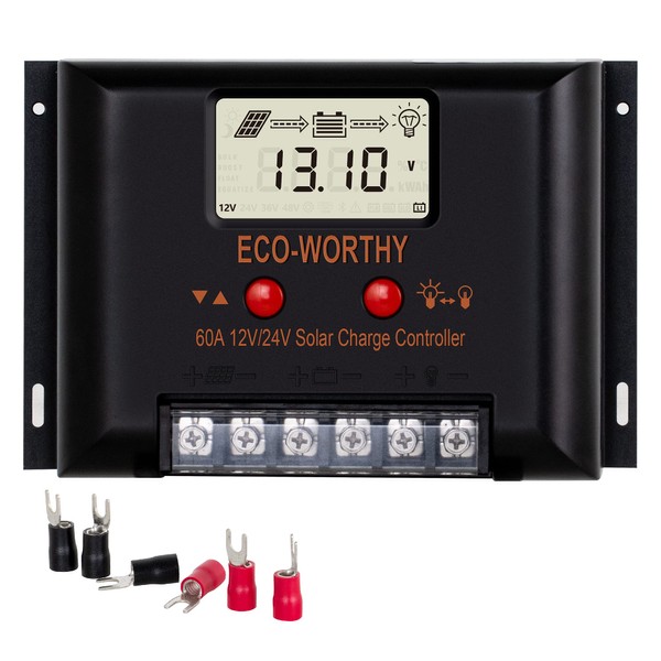 ECO-WORTHY Solar Charge Controller 60A 12V/24V LCD Display USB Port Overload Protection