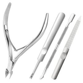 GmwyCzV Set of 4 Cuticle Remover, Precise Cuticle Nippers, Stainless Steel Cuticle Pusher, Cuticle Scissors, Smooth and Sharp, Ergonomic Handle, Double Spring, for Salon or Home Use