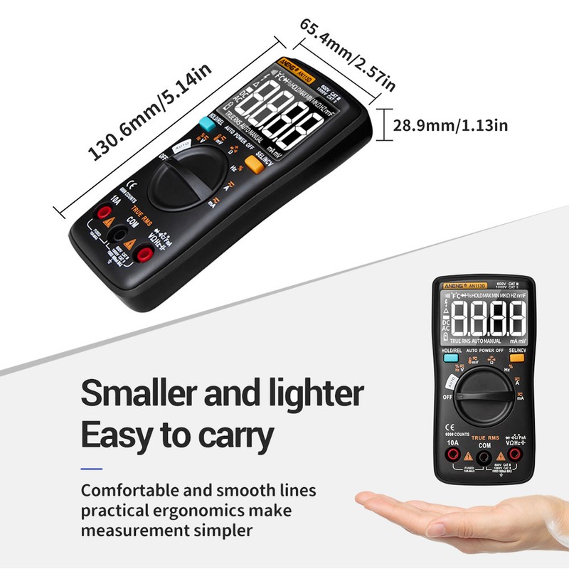 ANENG AN113D Digital Multimeter Electrical Meter 6000 Counts DC/AC Current