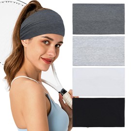 BELEVO Headbands for Women's Hair, Fabric Headband Elastic Head Bands adult Women Stretchy Hair Bands Soft Hair Accessories for Yoga Exercise Sports Makeup 4 Pcs (Black/White/Grey)