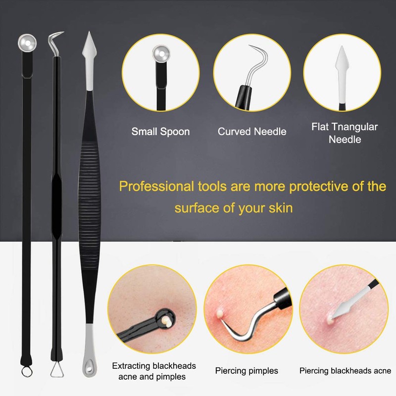 Pimple Popper Tool Kit - Boxoyx 10 Pcs Blackhead Remover