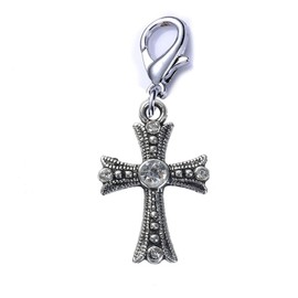Sexy Sparkles Clip-On Cross Charm Dangle Pendant – European Charm Jewelry Accessory with Lobster Clasp, Fits Bracelets & Chains