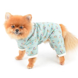 SMALLLEE_LUCKY_STORE Small Dog Clothes Cute Floral Waffle Knit Puppy Pajamas Pjs Cat Pyjamas Stretchy Jumpsuit Warm Sleepwear Outfits for Yorkie Chihuahua,Green,XXL