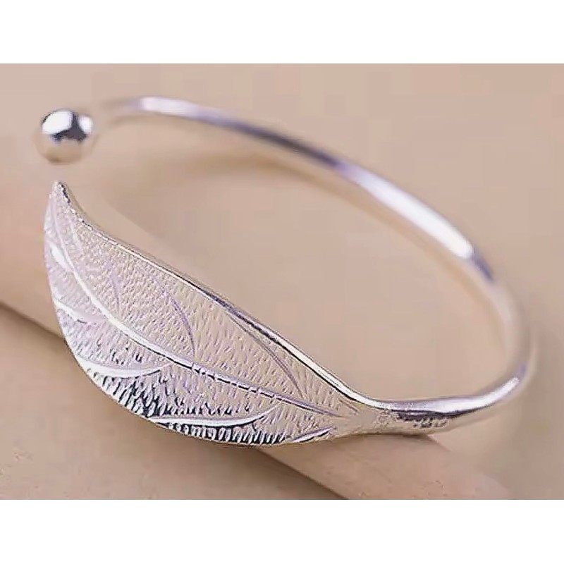 Bracelet Sterling Silver 925 Leaf Design Adjustable Bangle Bracelet