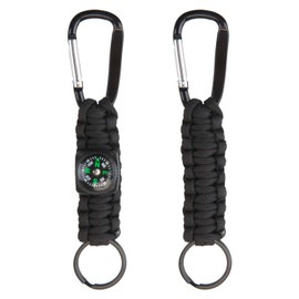 VFM e-Store - Carabiner Keychain With Compass Twin Pack Survival Multi Purpose And Durable- Camping, Travel Holiday Accessories for summer - 2cm x 14cm Black X 1 Pack of 2