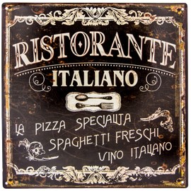Vintage Retro Restaurant, Pizzeria Tin Sign – Pizza, Spaghetti, Wine – Italy Decorative Sign – 30 x 30 cm