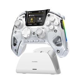 MANBA ManbaOne Interactive Screen Wireless Gaming Controller for PC/Switch/iOS/Android,Hall Effect Stick & Trigger,RGB Lighting,Remappable Buttons,1800mAh with Charging Dock (White)