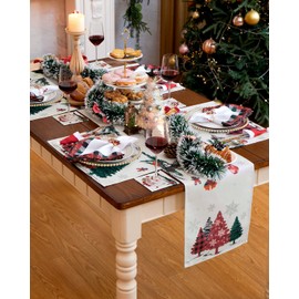 All-in-1 Christmas Table Runner Set, Phestival Christmas Runner for Table [13x72 Inch] Holiday Table Runners - Xmas Table Runner Decorations for Indoor Kitchen Dinning [Red and Green Tree]