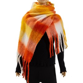 TUSHUSTY Winter Women Chunky Scarf Warm Blanket Big Thick Large Oversized Wrap Colorful Long Plaid Scarves Orange White Yellow