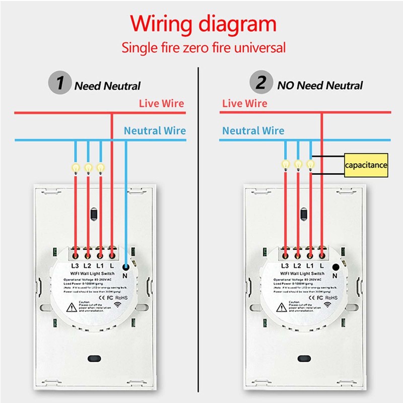 Lsliangmei 2.4GHz WiFi Smart Wall Touch Light Switch (Glass Panel,