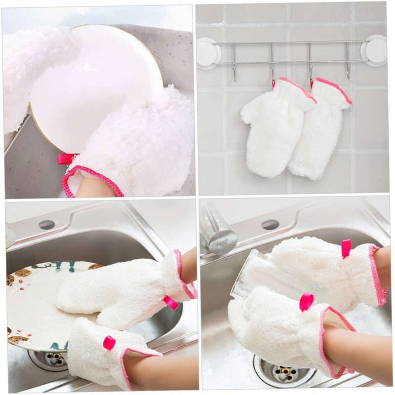 LALAFINA Fiber Material Non-Slip Kitchen Cleaning Gloves Lanyard White Cotton